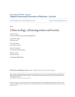 Urban Ecology: Advancing Science and Society Colby J