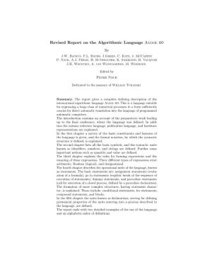 Revised Report on the Algorithmic Language Algol 60