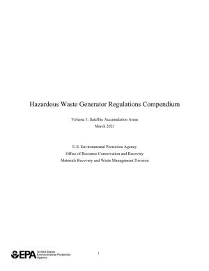 Hazardous Waste Generator Regulations Compendium Volume