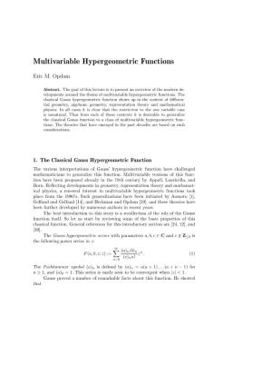 Multivariable Hypergeometric Functions