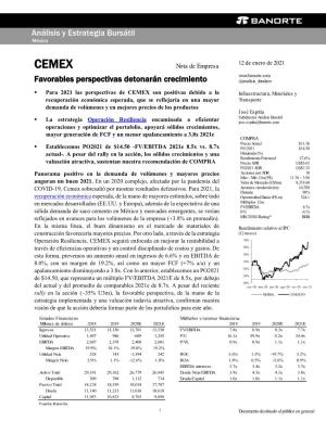 CEMEX Favorables Perspectivas Detonarán Crecimiento @Analisis Fundam