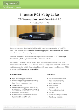 Intense PC3 Kaby Lake 7Th Generation Intel Core Mini PC Product Specification V.1.3