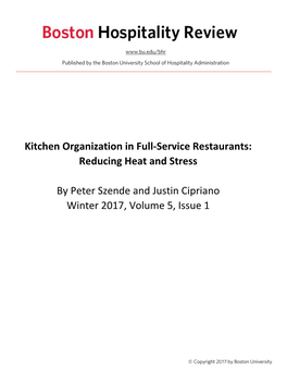 Kitchen Organization in Full-Service Restaurants: Reducing Heat and Stress