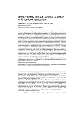 Memory Safety Without Garbage Collection for Embedded Applications