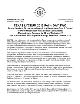 TEXAS LYCEUM 2015 Poll – DAY