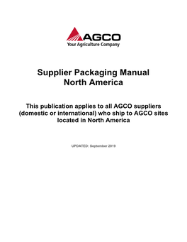 Supplier Packaging Manual North America