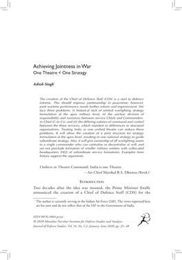 Achieving Jointness in War: One Theatre &lt; One Strategy