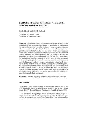 List Method Directed Forgetting: Return of the Selective Rehearsal Account