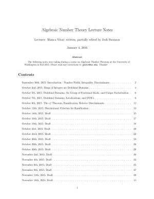 Algebraic Number Theory Lecture Notes