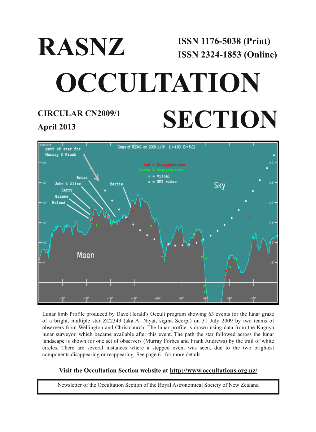 RASNZ Occultation Section Circular CN2009/1 ­ April 2013 NOTICES