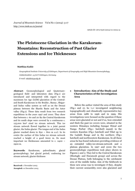 The Pleistocene Glaciation in the Karakoram-Mountains