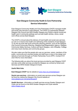 East Glasgow Community Health & Care Partnership Service Information