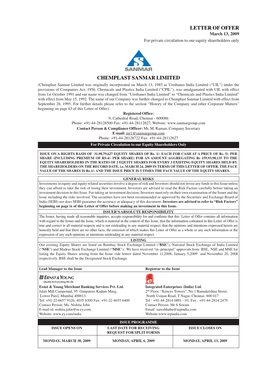 Chemplast Sanmar Limited Letter of Offer