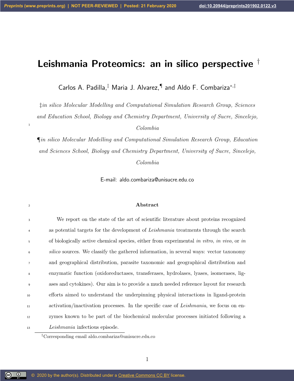 Leishmania Proteomics: an in Silico Perspective †