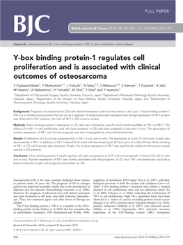 Y-Box Binding Protein-1 Regulates Cell Proliferation and Is Associated with Clinical Outcomes of Osteosarcoma
