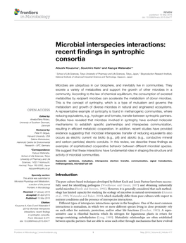 Microbial Interspecies Interactions: Recent ﬁndings in Syntrophic Consortia