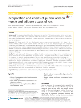 Incorporation and Effects of Punicic Acid on Muscle and Adipose Tissues