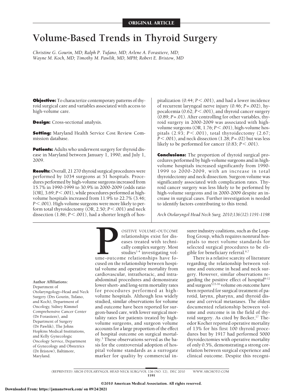 Volume-Based Trends in Thyroid Surgery