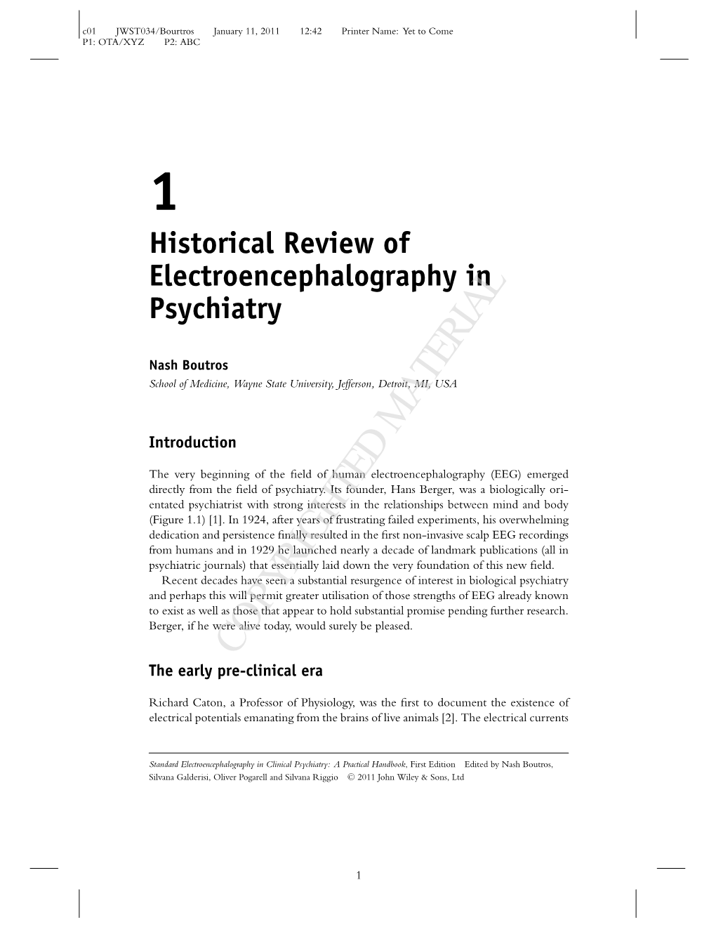 1 Historical Review of Electroencephalography in Psychiatry