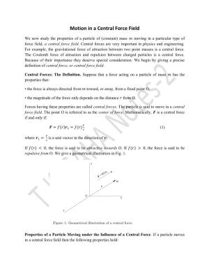 Motion in a Central Force Field