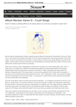 Album Review: Karen O – Crush Songs | Nouse