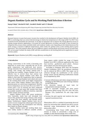 Organic Rankine Cycle and Its Working Fluid Selection-A Review