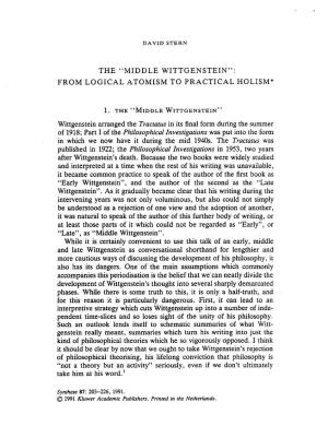 Middle Wittgenstein" : from Logical Atomism to Practical Holism*