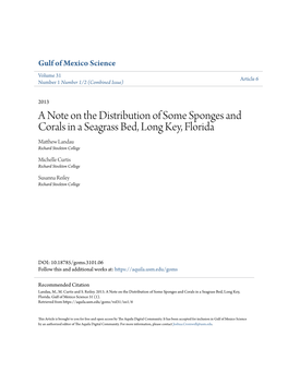 A Note on the Distribution of Some Sponges and Corals in a Seagrass Bed, Long Key, Florida Matthew Landau Richard Stockton College