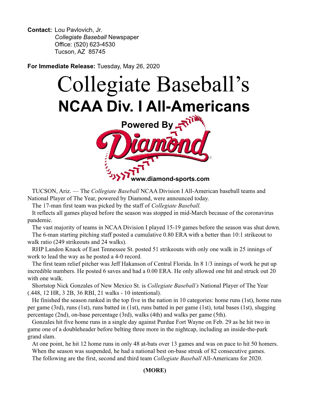 Collegiate Baseball's