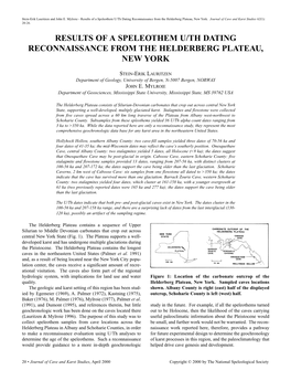 Results of a Speleothem U/Th Dating Reconnaissance from the Helderberg Plateau, New York