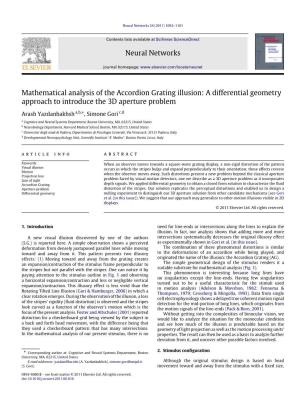 Mathematical Analysis of the Accordion Grating Illusion: a Differential Geometry Approach to Introduce the 3D Aperture Problem