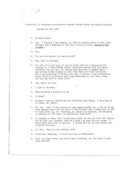 Transcript of Teleohdine Conversation Between Richard Davis and Harold Weisberg