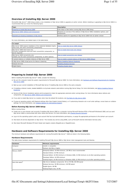 Page 1 of 55 Overview of Installing SQL Server 2000 7/27/2007 File://C