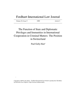 The Function of State and Diplomatic Privileges and Immunities in International Cooperation in Criminal Matters: the Position in Switzerland