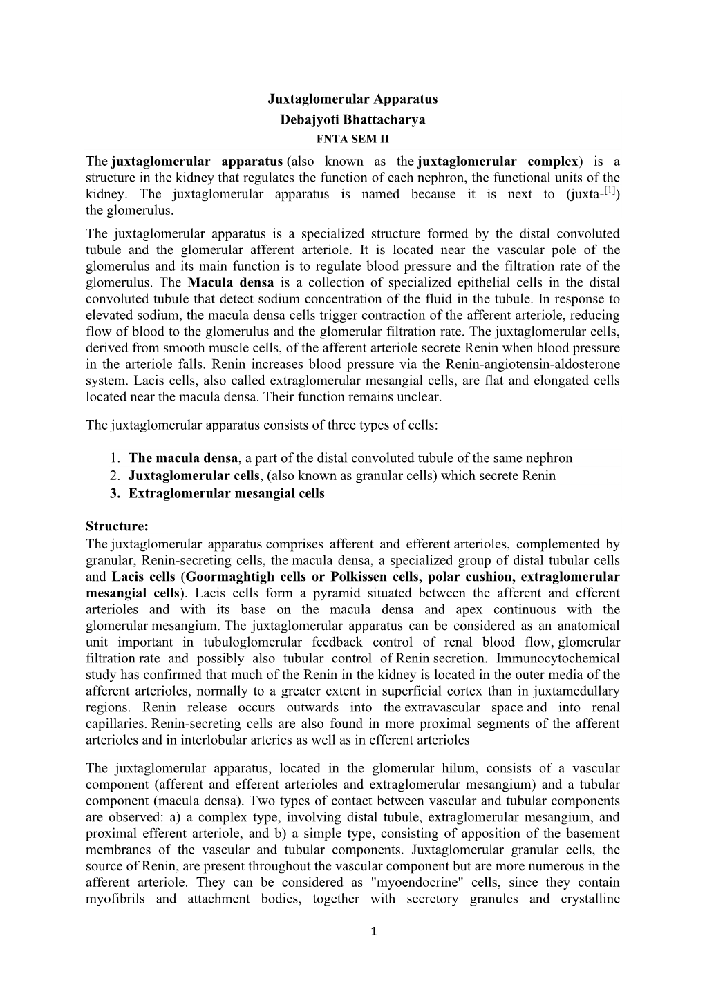 Juxtaglomerular Apparatus Debajyoti Bhattacharya the Juxtaglomerular