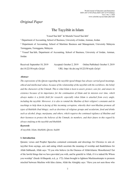 Original Paper the Tayyibāt in Islam