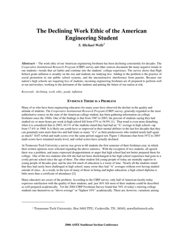 The Declining Work Ethic of the American Engineering Student S