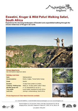 2021 Eswatini, Kruger & Wild Pafuri Walking Safari