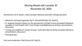 Moving Ahead with Laudato Si' November 25, 2020