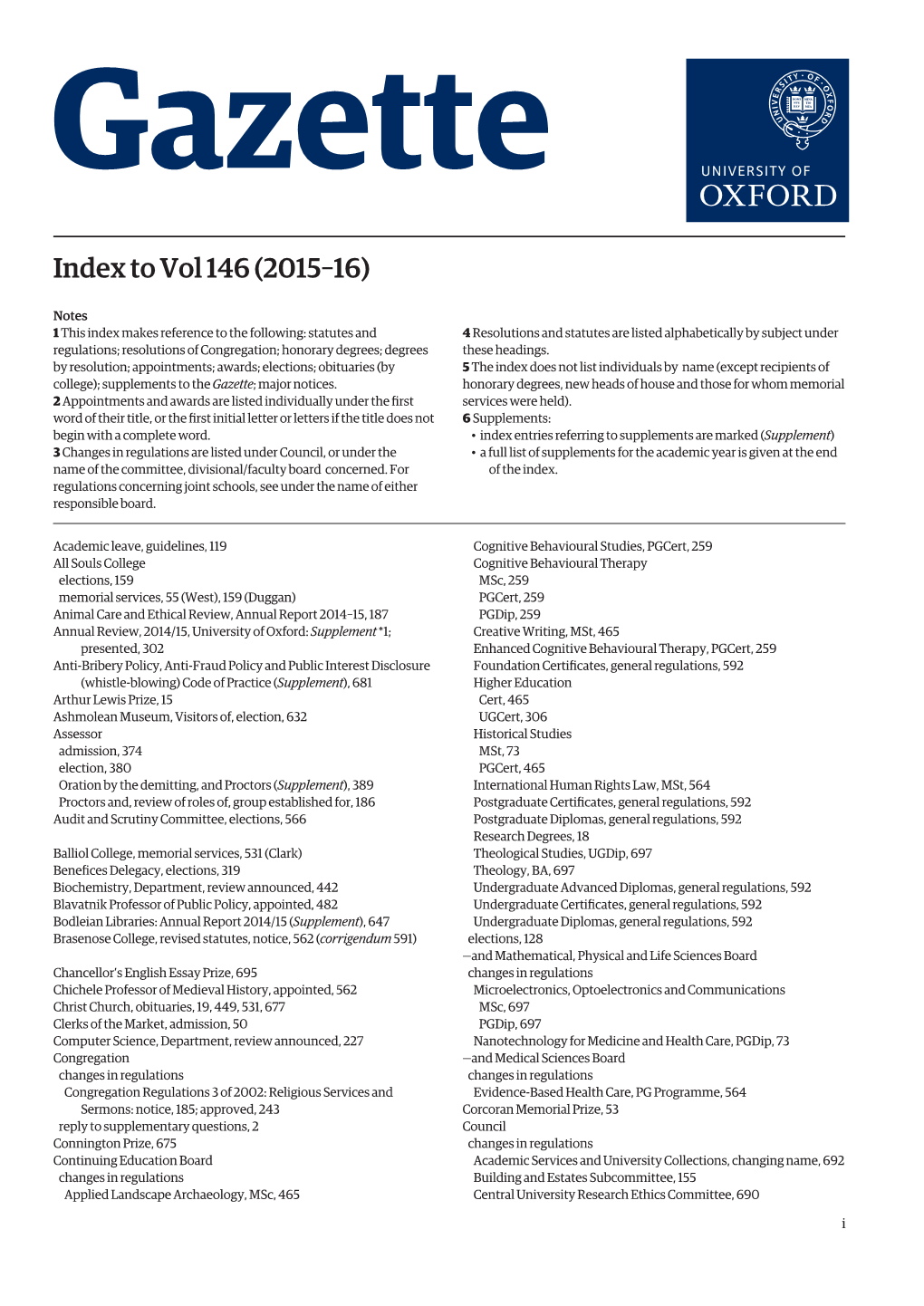 Index to Vol 146 (2015–16)