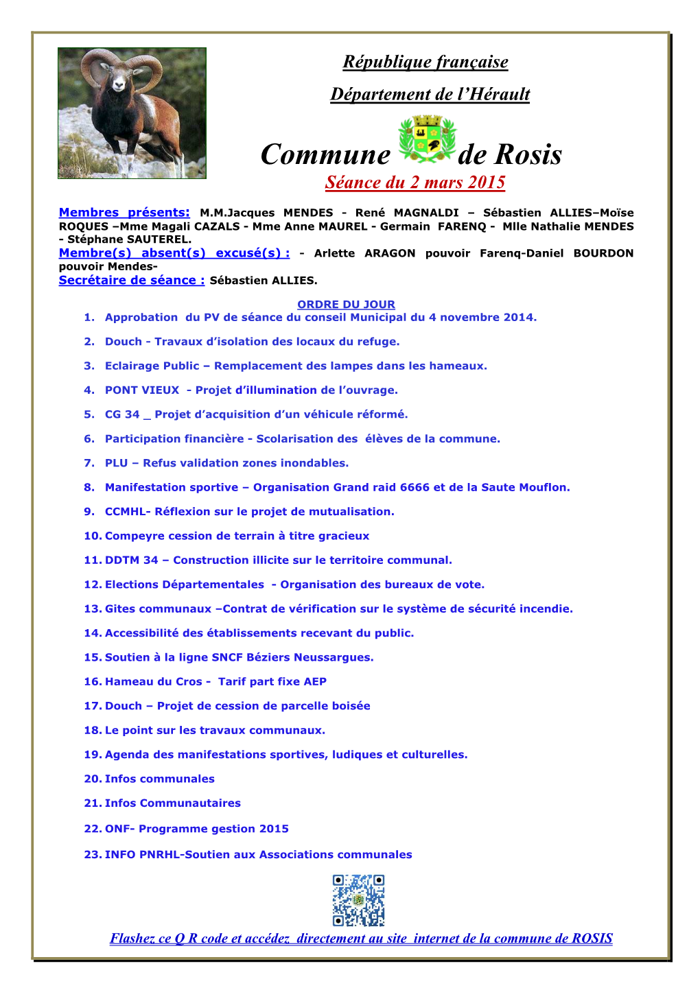 Commune De Rosis Séance Du 2 Mars 2015