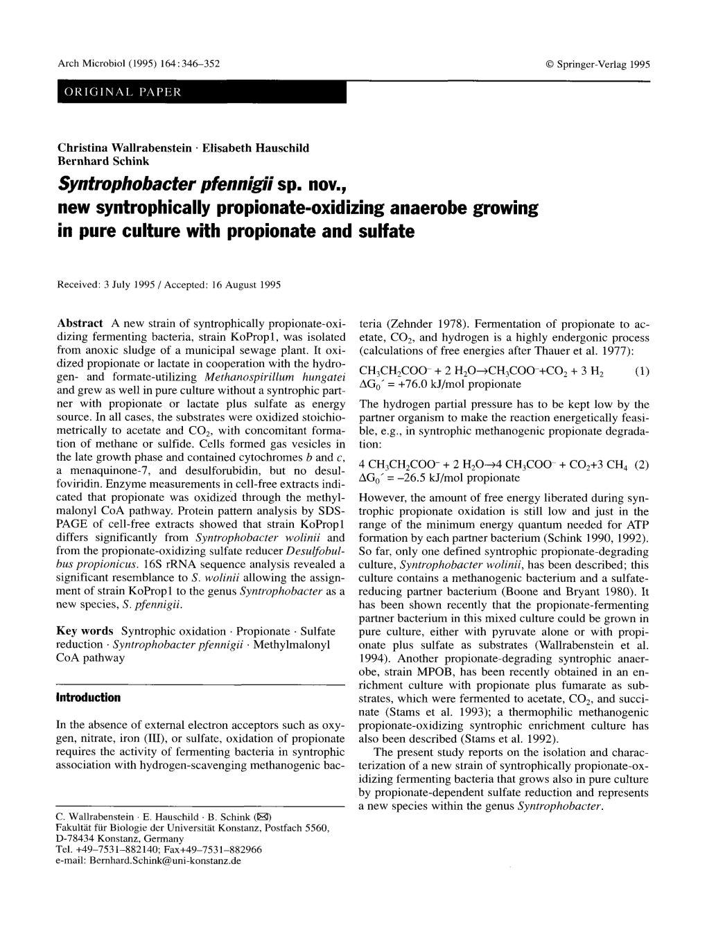 Sp. Nov., New Syntrophically Propionate-Oxidizing Anaerobe Growing in Pure Culture with Propionate and Sulfate