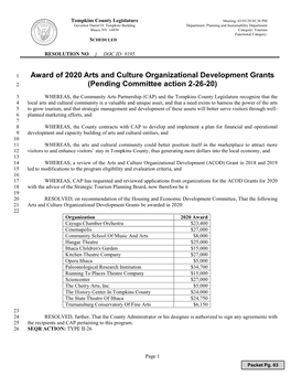 2020 Arts and Culture Organizational Development Grants 2 (Pending Committee Action 2-26-20)