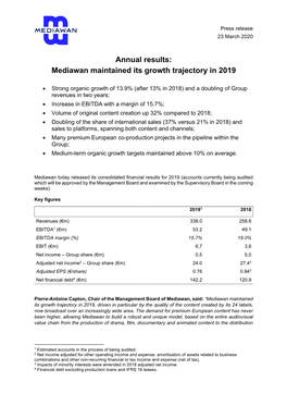 Annual Results: Mediawan Maintained Its Growth Trajectory in 2019
