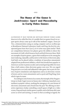 The Name of the Game Is Jocktronics: Sport and Masculinity in Early Video Games