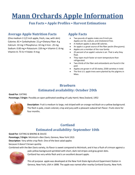 Mann Orchards Apple Information Fun Facts • Apple Profiles • Harvest Estimations