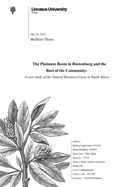 The Platinum Boom in Rustenburg and the Bust of the Community: a Case Study of the Natural Resource Curse in South Africa