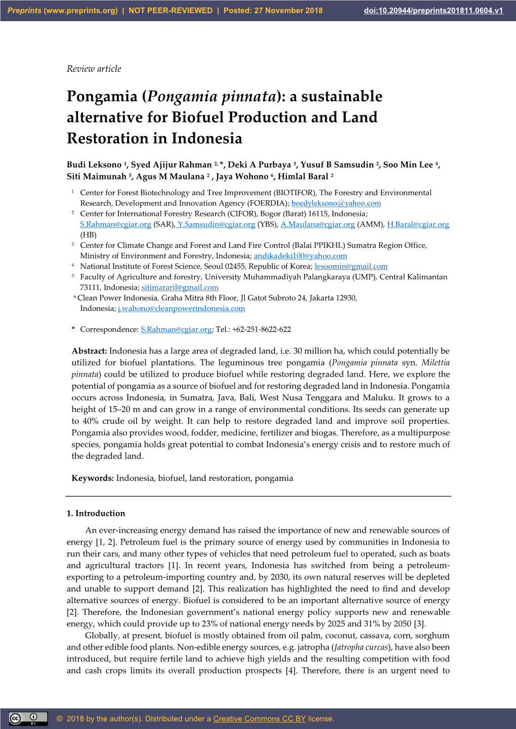 Pongamia Pinnata): a Sustainable Alternative for Biofuel Production and Land Restoration in Indonesia