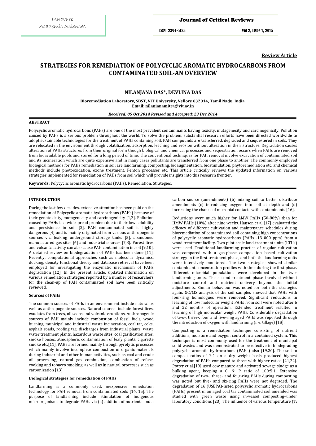 Strategies for Remediation of Polycyclic Aromatic Hydrocarbons from Contaminated Soil-An Overview