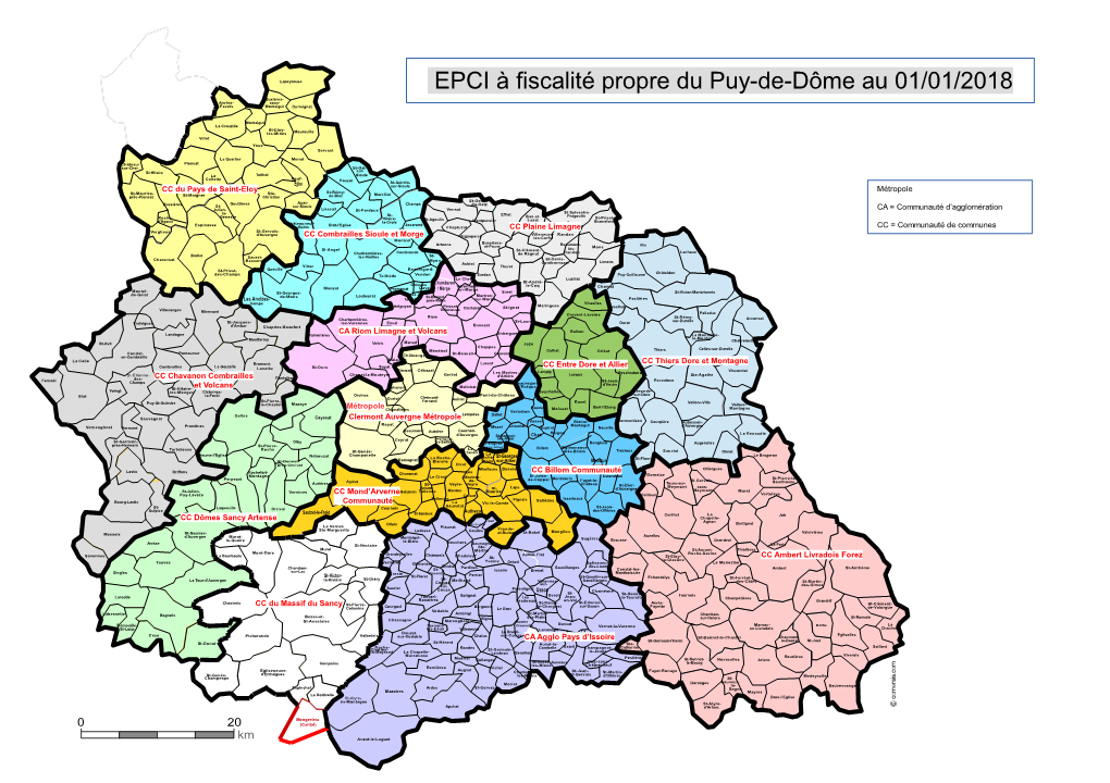 EPCI À Fiscalité Propre Du Puy-De-Dôme Au 01/01/2018